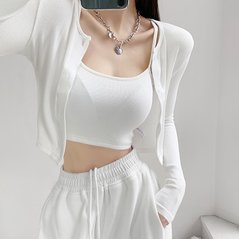 Chanel-Style Short Jacket for Women, Trendy Small Shawl Cardigan, Petite Camisole Two-Piece Set for Summer