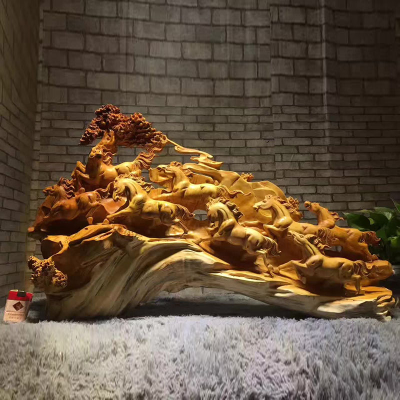 Muyugen Carving Factory Cliff Eight Steeds Eight Steeds Eight Steeds Horses Map Home Living Room Office Ornament Ornaments Direct Sales