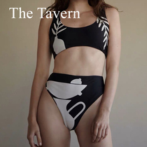 TheTavern niche independent designer Hana Khalil bikini embroidered black and white split swimsuit set