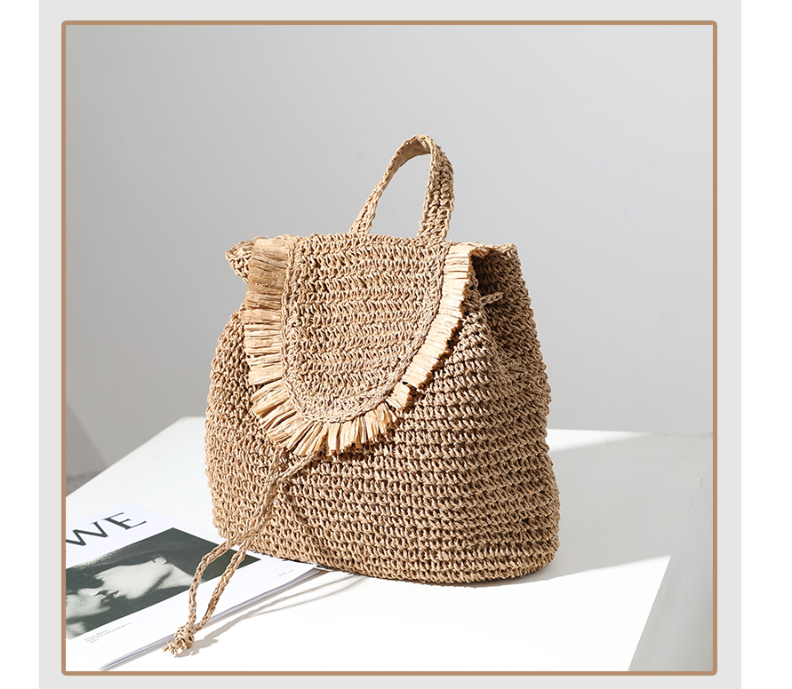 Women's Medium Straw Solid Color Vintage Style Classic Style Square Magnetic Buckle Fashion Backpack display picture 1