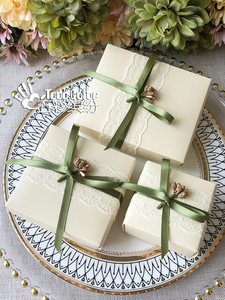 Then Gift Minimalist Bowknot White Green Wedding Candies Box