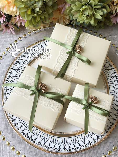 Then Gift Minimalist Bowknot White Green Wedding Candies Box