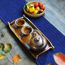 Tough Pottery handmade dry brewed tea tray ceramic simple tea table Japanese retro kung fu tea set home Tea Tea Plate
