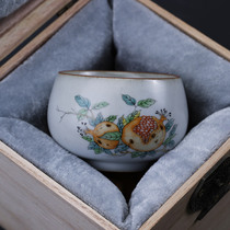 Antique handmade Ru kiln ceramic master cup tea cup small tea cup household kung fu tea set individual cup black tea cup