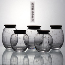 Thickened glass carved small tea cans transparent portable tea cans sealed cans Puer travel cans flower tea packaging bottles