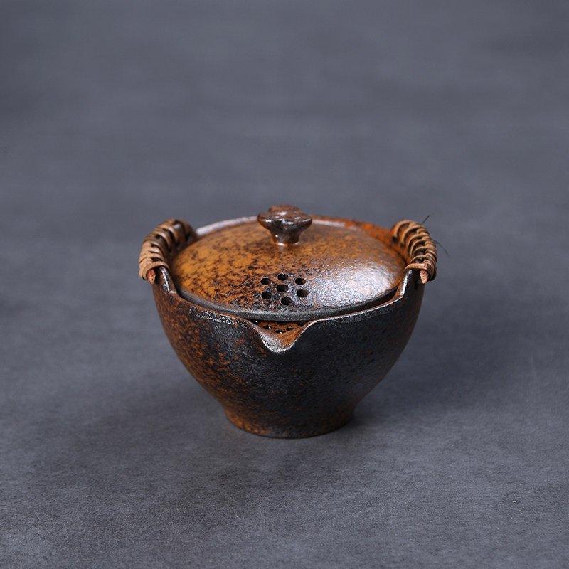 Original Retro Coarse Pottery Hand Grip Jug Day Style Purple Sand Pottery Kutian Tea Tea Tea Pot with Handmade Bubble Lid Bowl Tea Zen of Tea 