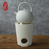 White clay charcoal stove lifting beam pot tea single pot set Japanese retro white clay pot sand coarse ceramic Chaozhou jade book simmering