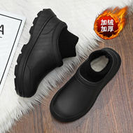 Giày đầu bếp màu đen dành cho nam mùa đông, giày làm việc nhà bếp chống dầu và chống thấm nước, tất ấm áp bằng nhung nam và giày cotton dép cao gót quai ngang