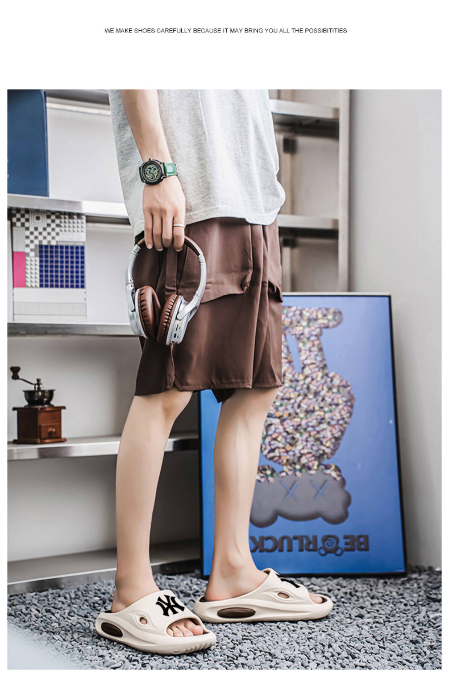 Отдых тапочки 拖鞋男潮牌2025新款夏季踩屎感家用防滑凉拖男士外穿潮流运动大码 1896680027