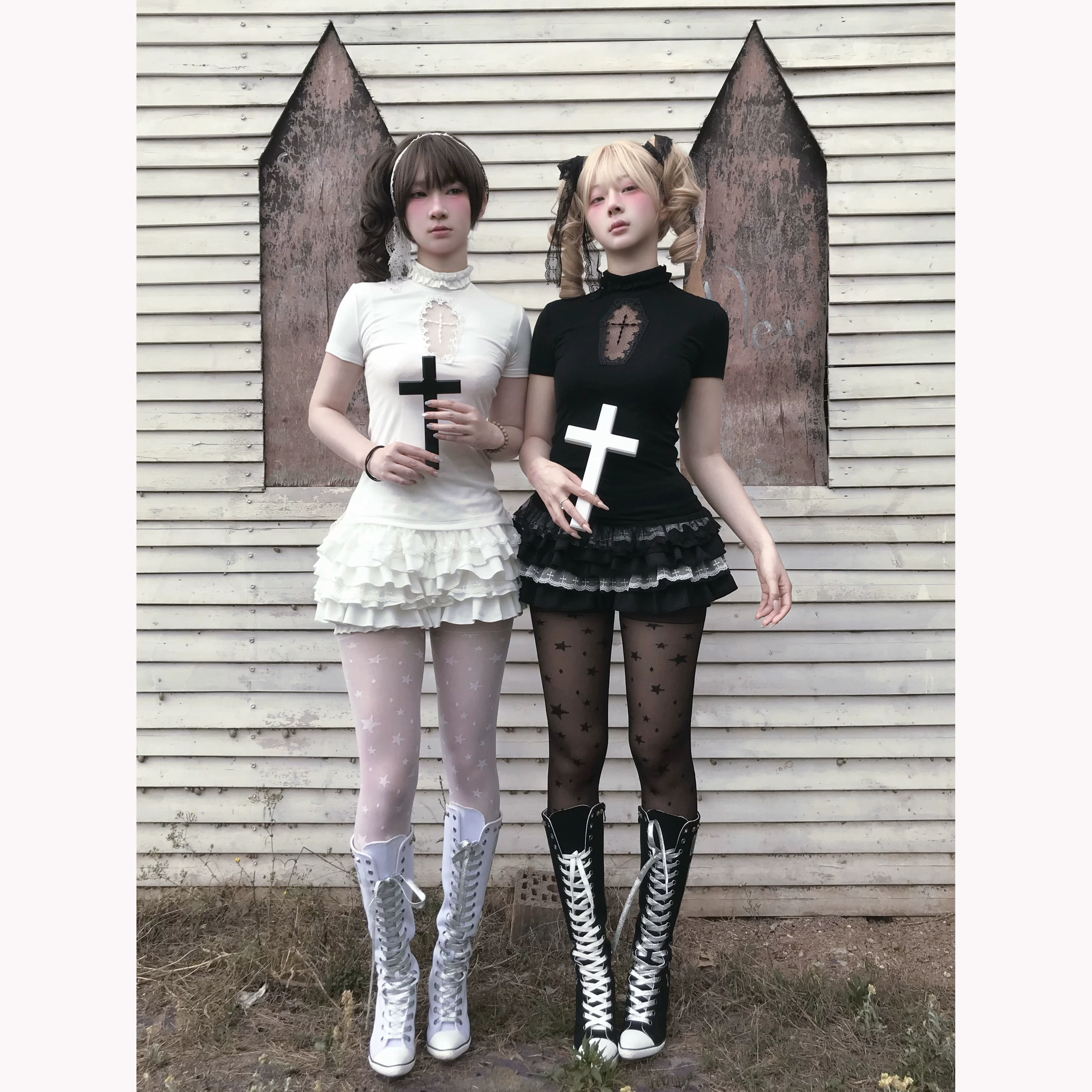 Кроссоверная вышивка кукла DamnGirl оригинальная темная и белая готическая вышивка с полостью рубашка подкультура кекс юбка