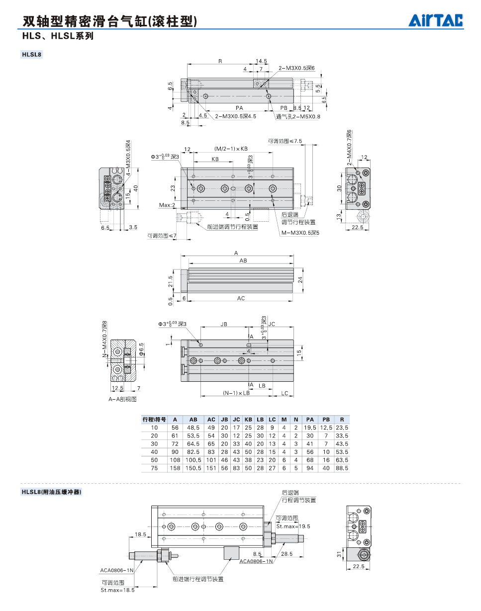 Цилиндр 原装正品亚德客hls12x10x20x30x40x50x75x100sas sbs af滑台气缸 Airtac