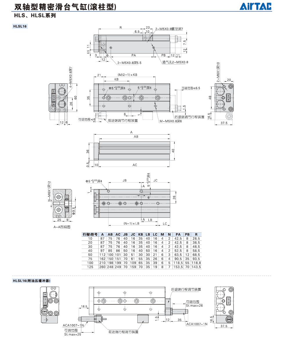 Цилиндр 原装正品亚德客hls12x10x20x30x40x50x75x100sas sbs af滑台气缸 Airtac