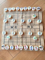 Cartoon three-dimensional wooden Chinese chess double-sided chess board for young children educational parent-child board game toy