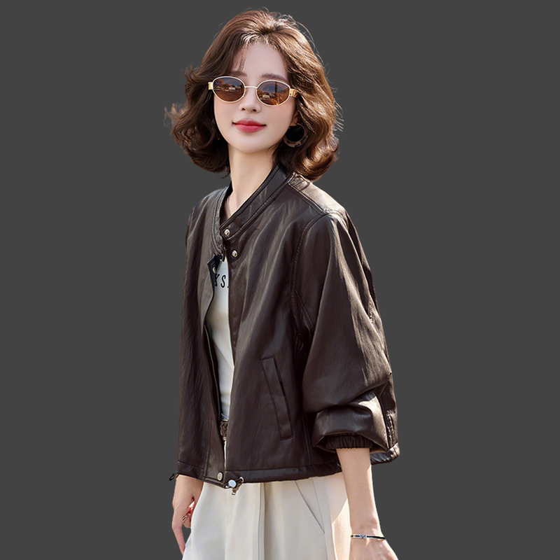 Pu Leather Jacket for Women 2026 Spring and Autumn New Korean Style Loose Casual High-End Haining Leather Motorcycle Jacket Short Coat