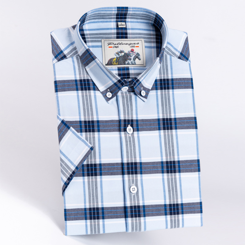 PLD631Paul 2021 summer new pattern pure cotton lattice man Short sleeve shirt Korean version Self cultivation Cotton leisure time Half sleeve shirt
