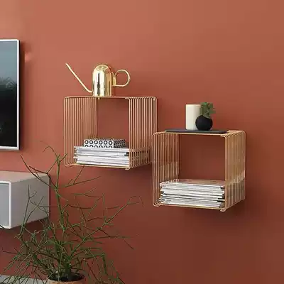 Light luxury minimalist hollow shelf multifunctional square side several designer bookshelves bedroom can be on the wall bedside shelf