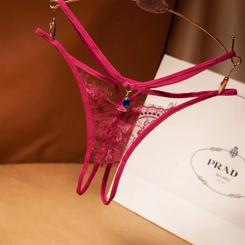 [Кружевной сексуальный thong для дам, поперечный ремень, ультра-тонкая полая temptati]