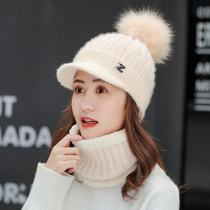  Hat female autumn and winter tide Korean version of the wild round face suitable for fashion cycling winter plus velvet knitted warm wool hat