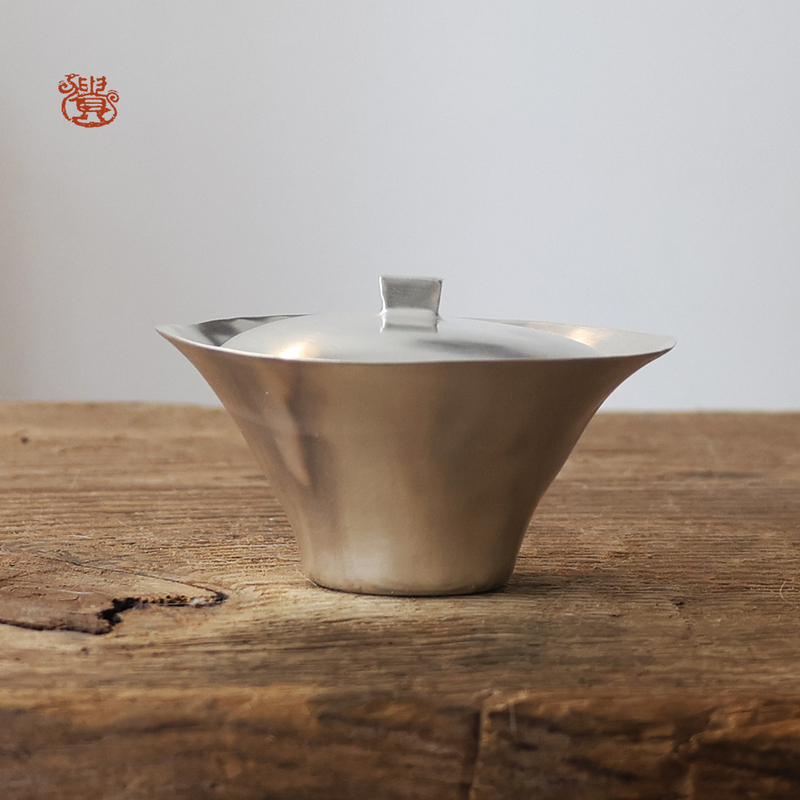 Intangible Cultural Heritage·Wu Yanhui's Fully Handcrafted Silver Lidded Bowl, Unique Style with Gold and Silver Glaze, Thin-Walled Tea Cup, Authentic Tea Set