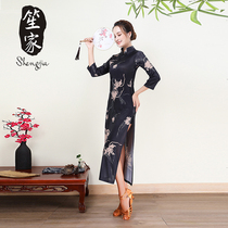 Cheongsam dance suit summer elastic split improvement 2021 new Oriental classical dance practice suit Latin dance dress