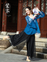 Classical dance practice suit Summer Chinese dance performance test art Han and Tang cardigan wide-leg pants suit Body rhyme yarn clothes elegant