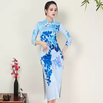 Old Shanghai cheongsam summer dress 2021 new practice suit classical dance Latin performance costume