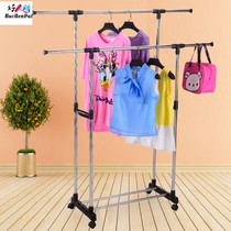Bold and thickened stainless steel parallel bars telescopic drying rack double pole landing folding drying hanger lifting hanger