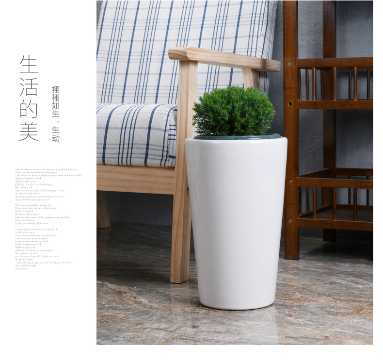 Cylindrical flowerpot ceramics high oversized model of green plant POTS get rich tree planter bag wholesale contracted sitting room office mail