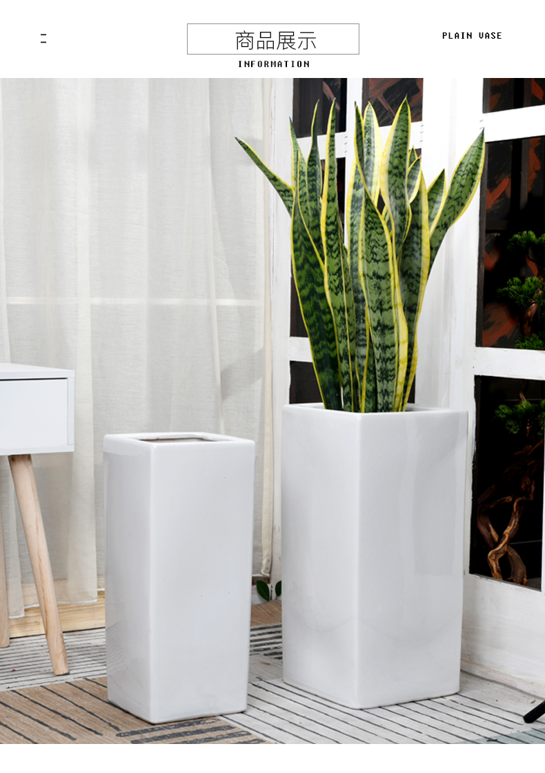 Square ceramic flower pot extra large wholesale villa living room balcony bamboo of curvature of the green plant white flower pot bag in the mail