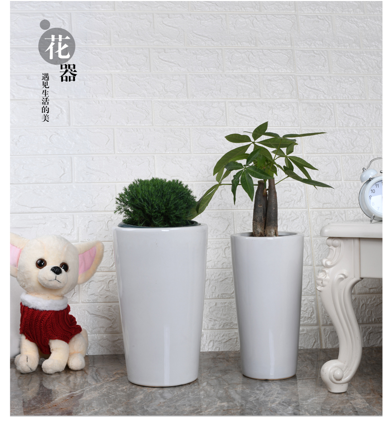 Cylindrical flowerpot ceramics high oversized model of green plant POTS get rich tree planter bag wholesale contracted sitting room office mail