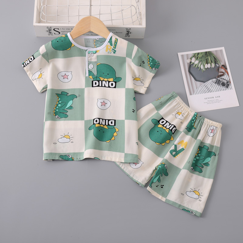 Children's Cotton Silk Pajamas Short-Sleeved Summer Thin Cotton Silk Boys and Girls Baby Air-Conditioned Clothes Home Clothes Set Summer Style Children's Cotton Silk Pajamas Short-Sleeved Summer Thin Cotton Silk Boys and Girls Baby Air-Conditioned Clothes Home Clothes Set Summer Style