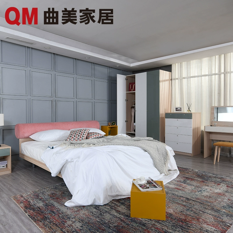 Qumei Home Nội thất Đồ đạc nội thất hoàn chỉnh kiểu Bắc Âu nhẹ nhàng Giường đôi Tủ đầu giường Tủ quần áo Tủ quần áo Phòng ngủ Gói nội thất phòng ngủ - Bộ đồ nội thất