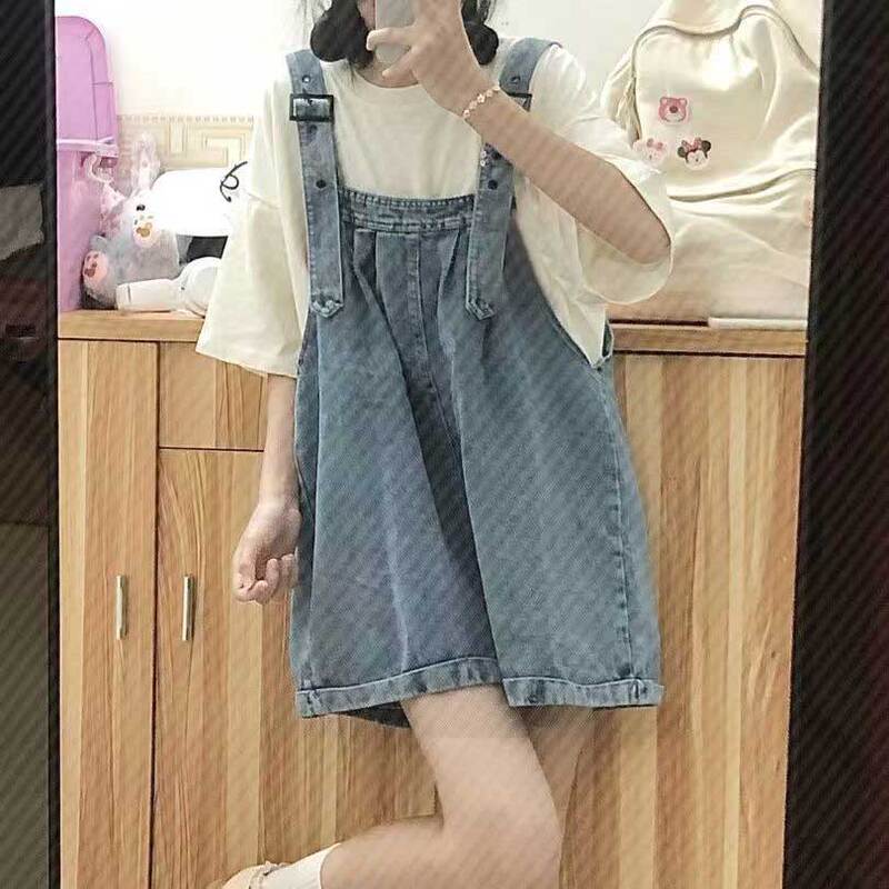Denim Overalls Set for Women 2025 New Summer Student Loose Jumpsuit Shorts Petite Age-Reducing Two-Piece Set