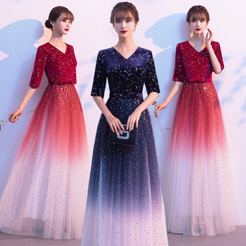 Chorus Performance Clothing for Women 2025 New Style Starry Sky Elegant Chorus Performance Clothing Poetry Recitation Host Evening Dress