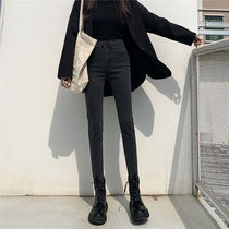  Smoky gray autumn and winter stretch jeans womens autumn 2020 new high waist thin black tight little feet pants