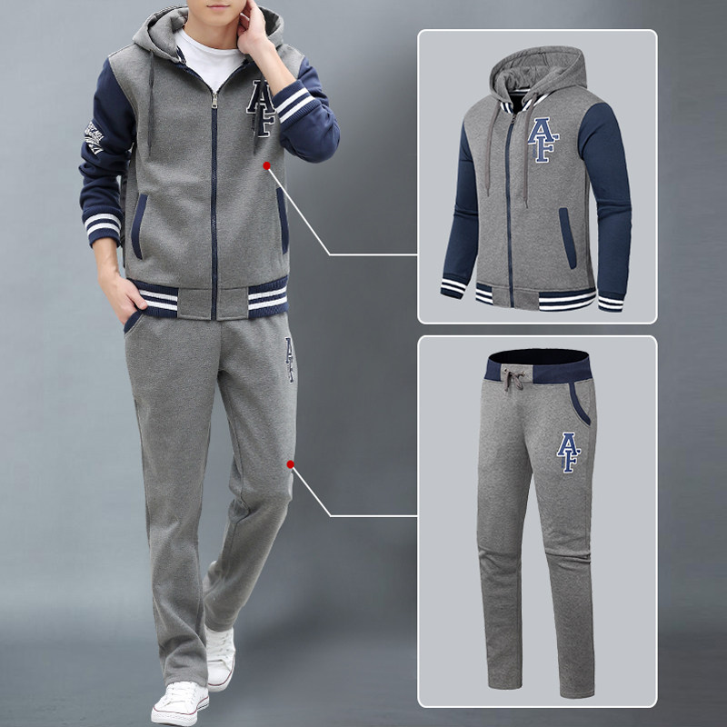 Sweater men's trendy plus velvet wearing hat youth men's casual suit trend a handsome autumn full set of clothes