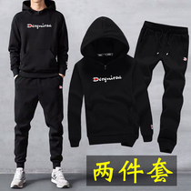 Sports suit mens spring models plus velvet ins mens Tide mens set with handsome hooded Spring Spring