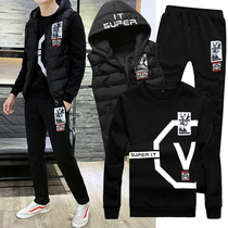 Sweatshirt men thick winter clothes full set of clothes a mens suit with winter plus velvet handsome mens three-piece set