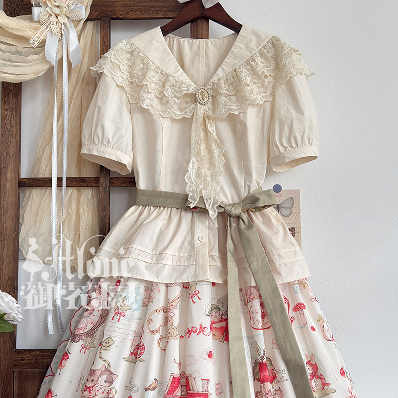 7.24 Palila Short-Sleeved Top, Pure Cotton, Can Be Worn with Jsk, Can Be Paired with Sk Alone, Original from the Imperial Garden 7.24 Palila Short-Sleeved Top, Pure Cotton, Can Be Worn with Jsk, Can Be Paired with Sk Alone, Original from the Imperial Garden