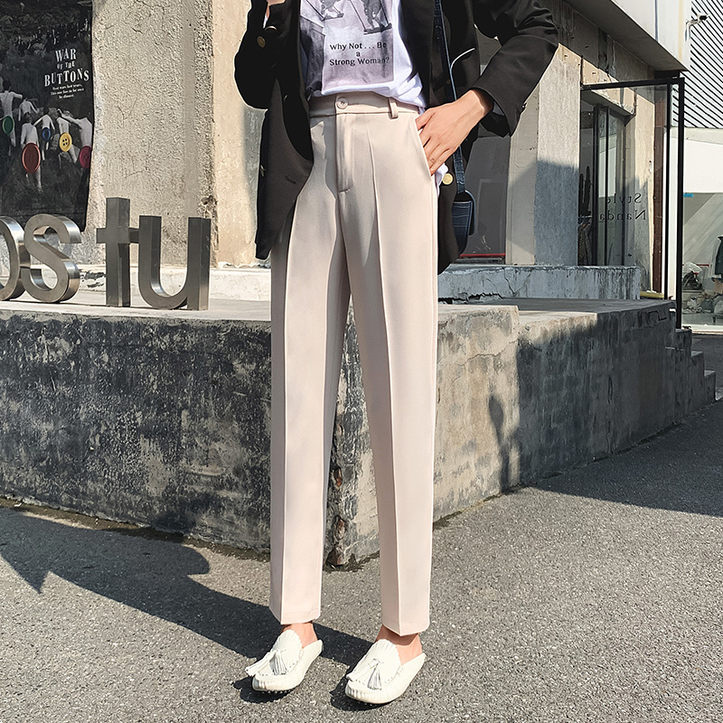 Suit quần chín điểm quần của phụ nữ năm 2019 cao mùa thu eo lỏng thẳng cảm giác chùng sietrouser bảo hộ lao động quần đen giản dị