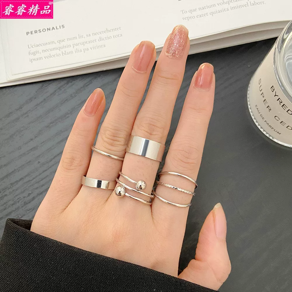 Black Knuckle Ring Set, Creative Multi-Style Alloy Joint Rings, Simple 6-Piece Kit