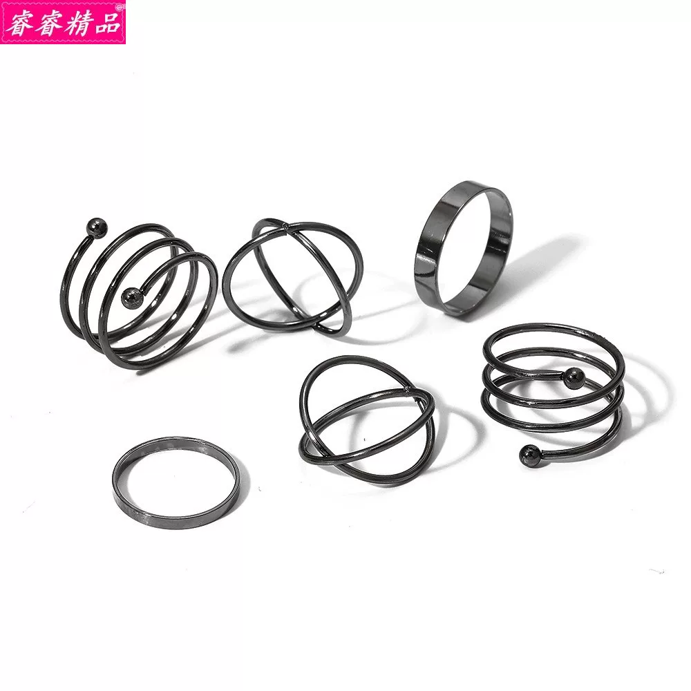 Black Knuckle Ring Set, Creative Multi-Style Alloy Joint Rings, Simple 6-Piece Kit