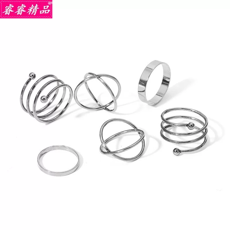 Black Knuckle Ring Set, Creative Multi-Style Alloy Joint Rings, Simple 6-Piece Kit