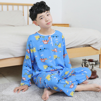 Boys' pajamas summer thin set long sleeve air conditioning clothes fleece teenage boys cotton silk home clothes