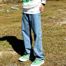 SANBAI three hundred autumn straight jeans mens Hong Kong style retro design pleated pants loose casual pants