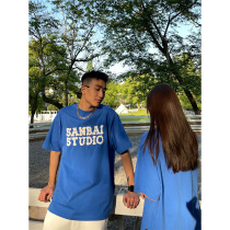 SANBAI Sanbai original design cloud print foam T-shirt couples summer short-sleeved mens drop-shoulder half-sleeve