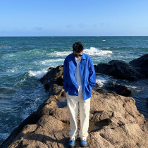 SANBAI three hundred Klein blue shirt mens niche original high-end white shirt loose casual long sleeves