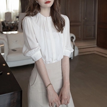 White shirt woman 2022 spring summer new French style Dont touch temperament High level Genuine Silk Shirt Blouses Asdf