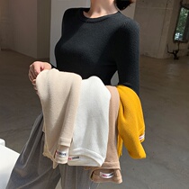 Knitted womens autumn and winter pullover Korean version of Joker top round neck sweater tight black long sleeve base shirt