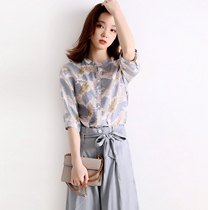 50%-sleeve shirt female summer thinness open-shirt retro port taste slim and elegant temperament gentle wind blouse yyds